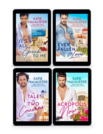 Covers for It's All Greek to Me, Ever Fallen in Love, A Tale of Two Cousins and Acropolis Now