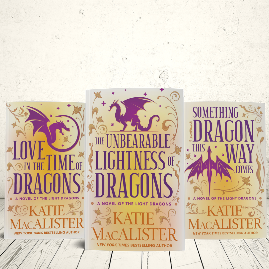 Covers for Love in the Time of Dragons, The Unbearable Lightness of Dragons, and Something Dragon This Way Comes.